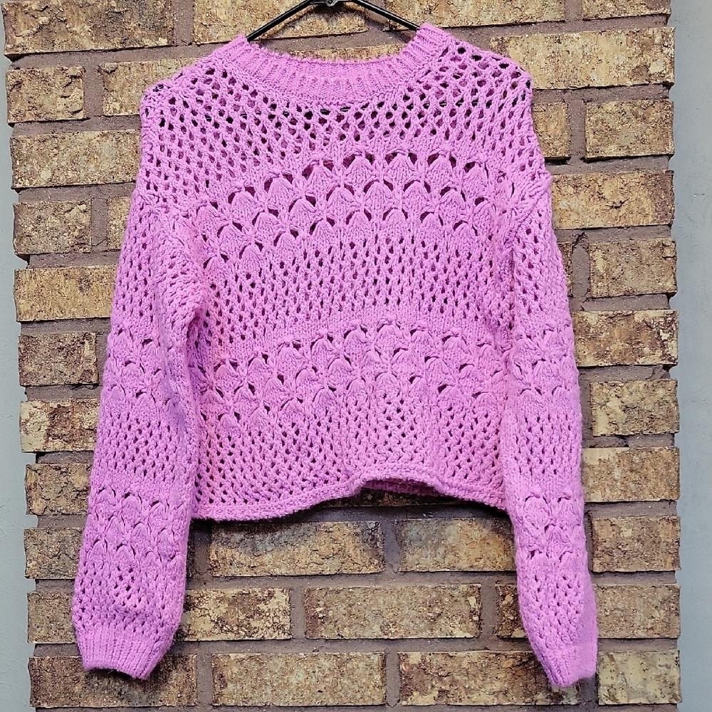 Zara Girls Pink Knit Cropped Sweater Size 11/12 Acrylic Polyamide